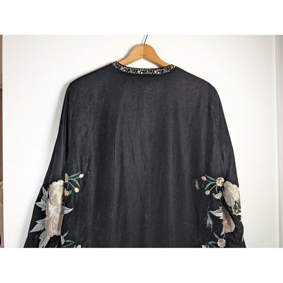 Velvet Embroidered Kimono Cardigan XL Whimsigoth Witchy Boho Lagenlook Artsy - Picture 9 of 10